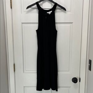 White House Black Market Black Midi Dress w/ Flutter Bottom Hem - Size Large